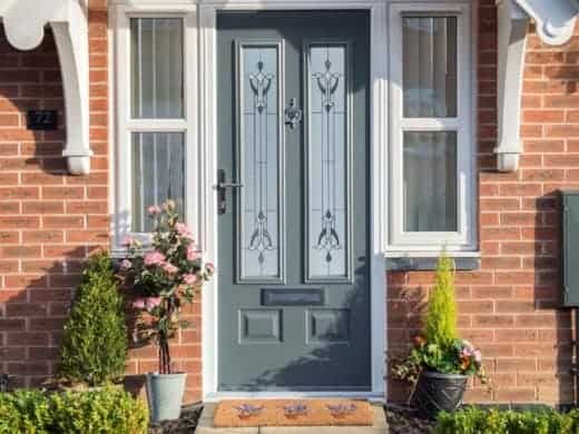 Grey composite doors with decorative glass Peterborough - Wymondham Windows